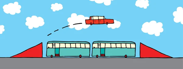 Autobuses de salto de coches de dibujos animados — Archivo Imágenes Vectoriales