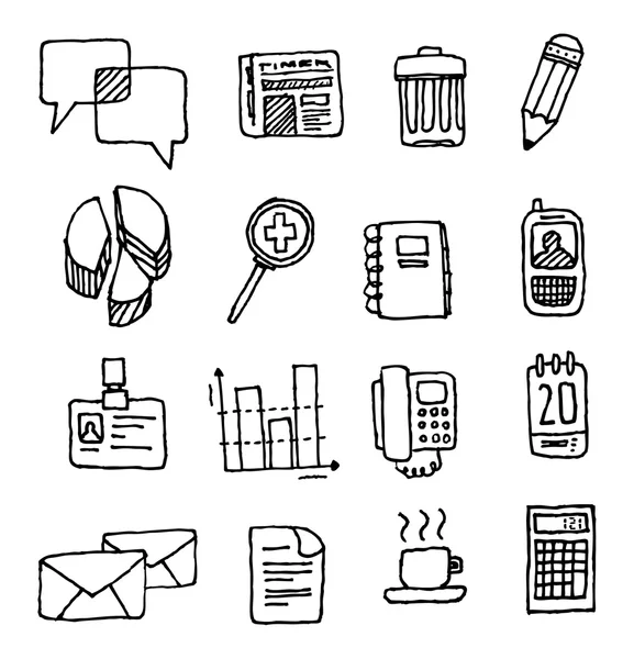 Vector office icon set or Handwritten business cartoon — Stock Vector