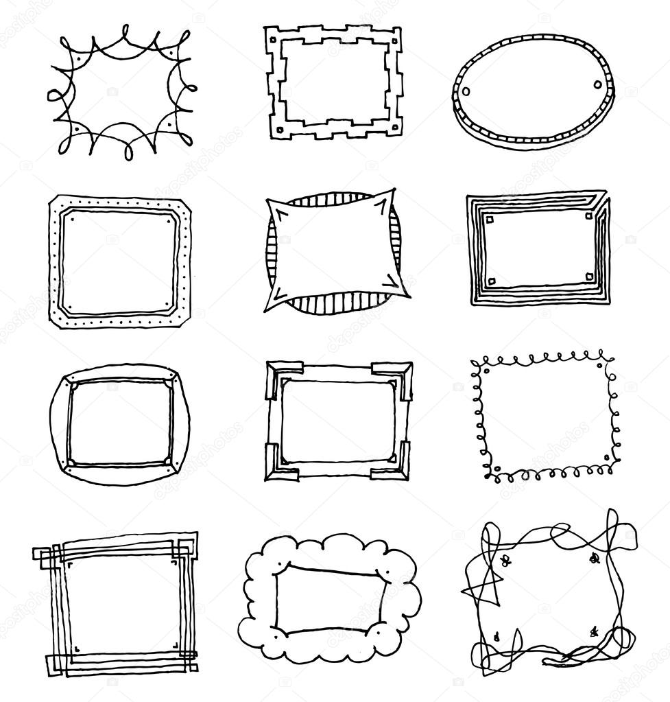 Hand drawn vector picture frame set