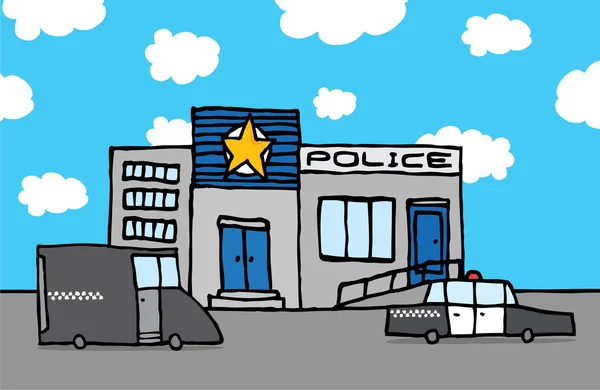 Estación de policía de dibujos animados — Vector de stock