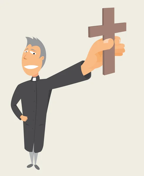Sacerdote che tiene croce. Occupazione santa — Vettoriale Stock