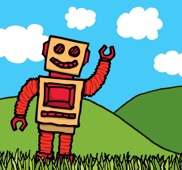 Happy robot genieten van de natuur — Stockvector