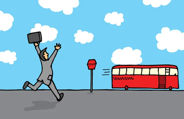 Üzletember üldöz egy buszt. — Stock Vector