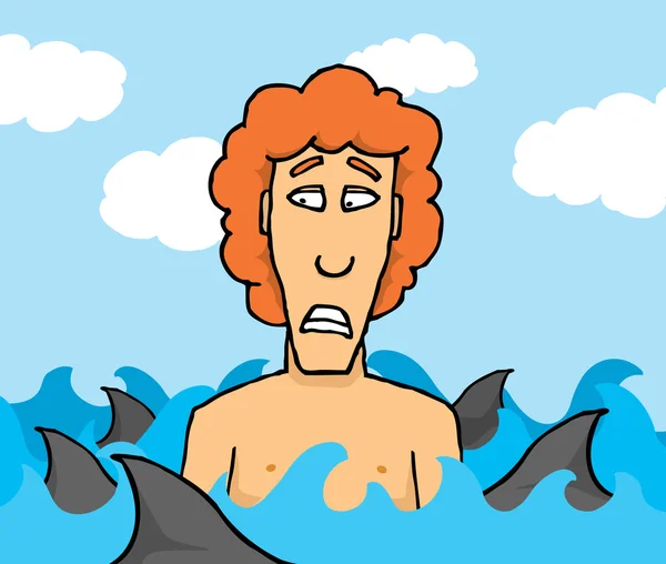 サメの中で泳いでいます。即時の危険 — ストックベクタ