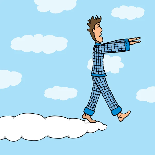Somnambulant guy walking on cloud — Stock Vector
