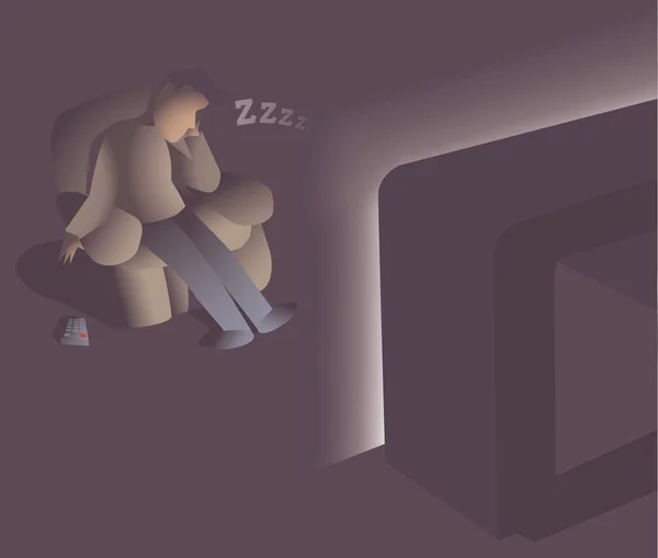 Sofá patata durmiendo en frente de la televisión — Vector de stock