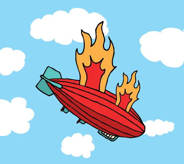Zeppelin on fire falling. Big failure — Stock Vector