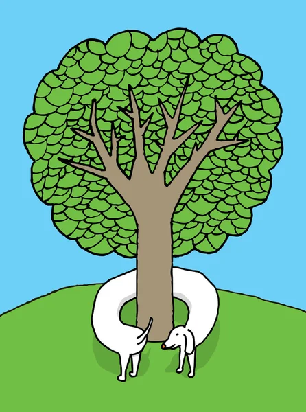 Dog hugging a tree — Stock Vector