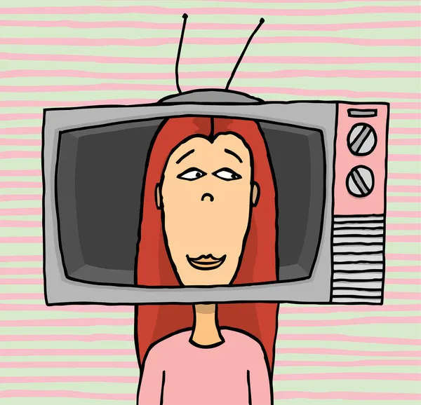 Κορίτσι που παίζει με παλιά τηλεόραση — Διανυσματικό Αρχείο