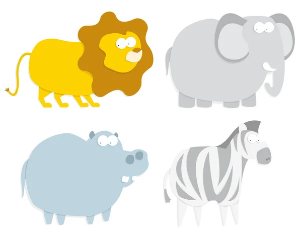 Lion, hippo, zebra and elephant — Stock Vector