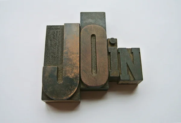 Join word composed with wooden typography — Stock Photo, Image