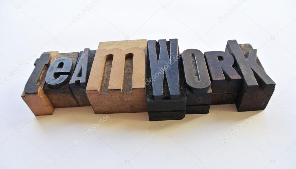 Woodtype letters teamwork