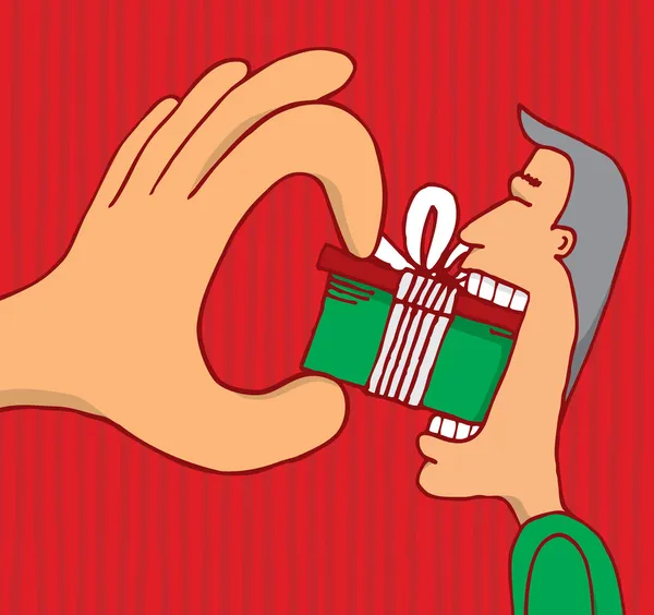 Hand dwingen een geschenk aan consument — Stockvector
