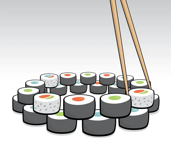 Chopsticks grabbing some sushi — Stock Vector