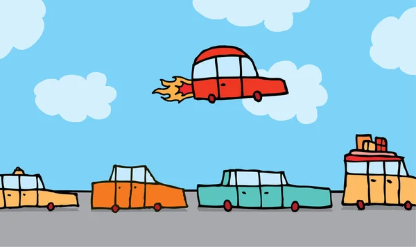 Flying car gets above traffic — Stock Vector