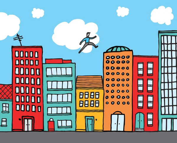 Tipo practicando parkour en la ciudad — Vector de stock