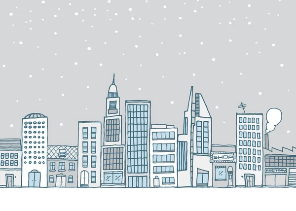 White urban landscape in snowy weather Vector Graphics