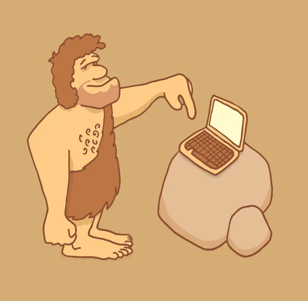 Caveman entrare in contatto con la tecnologia — Vettoriale Stock