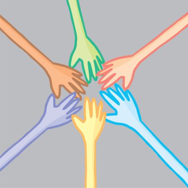 işbirliği içinde altı renkli el