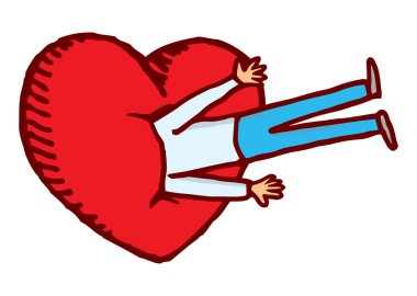 Man stucked in a huge heart clipart
