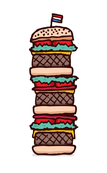 Enorme hamburguesa triple de queso — Vector de stock