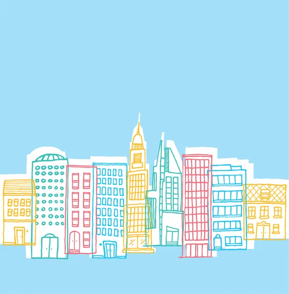 Color buildings in playful city — Stock Vector