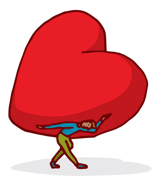 Hombre enamorado llevando un corazón enorme — Vector de stock