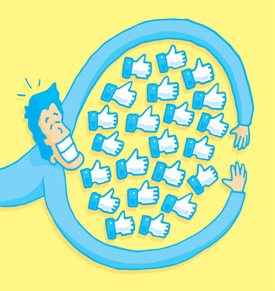 Man guarding his likes addicted to social media