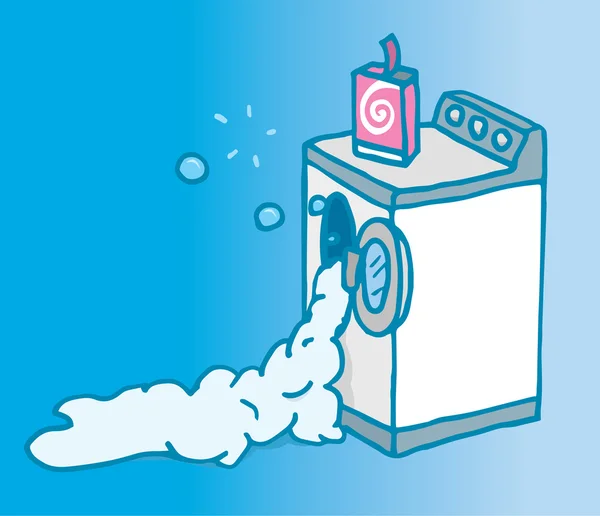 Demasiado sabão na máquina de lavar roupa aberta — Vetor de Stock