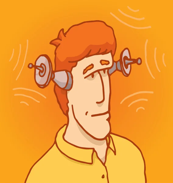 Человек слушает со спутниковыми антеннами в качестве ушей — стоковый вектор