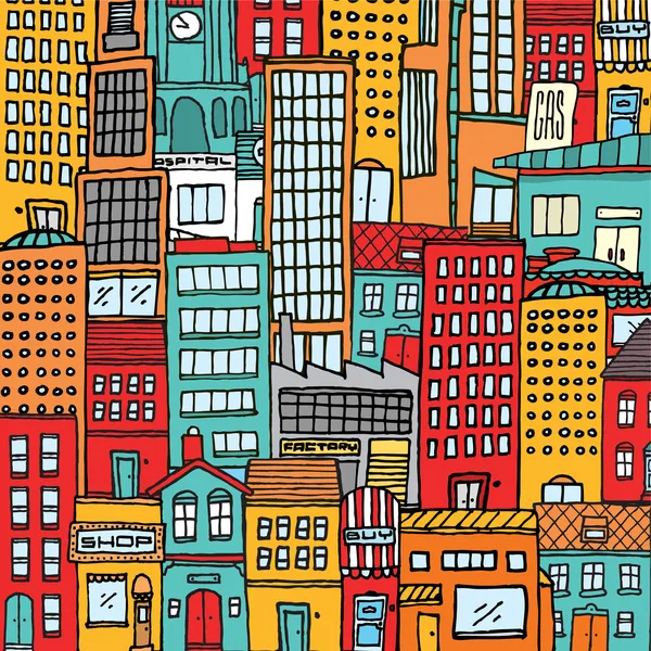 Colorido de dibujos animados de la ciudad textura de fondo — Vector de stock