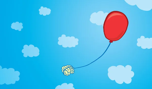 Cerveau flottant attaché à un ballon — Image vectorielle