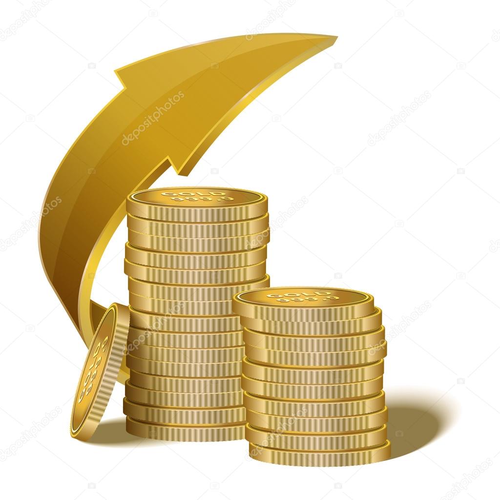 Golden coins, price of gold, vector