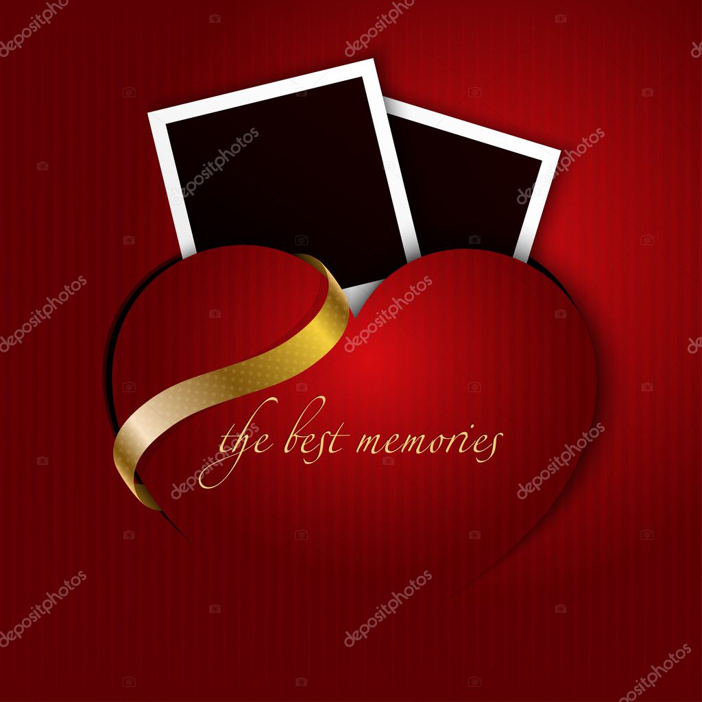 Your favorite holiday photos with golden ribbon, vector