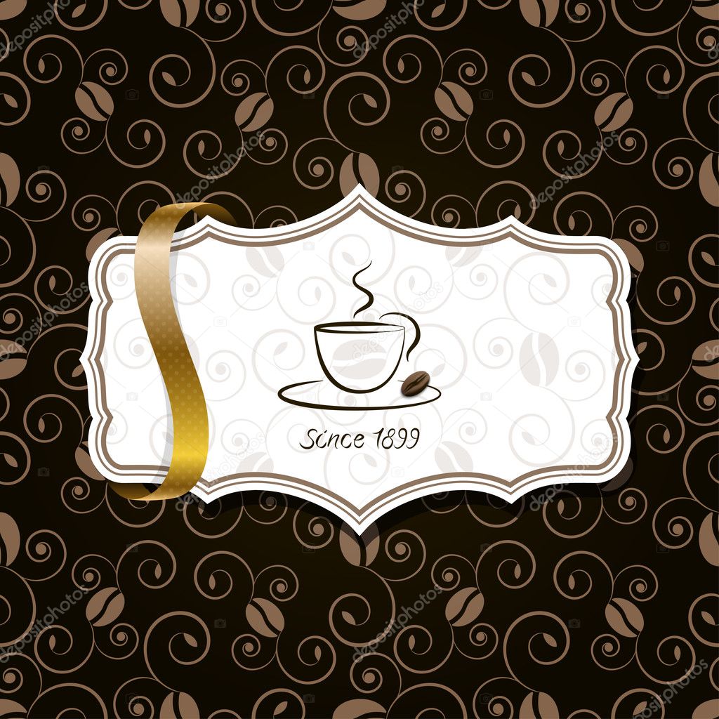 Coffee with ribbon and vintage pattern, vector