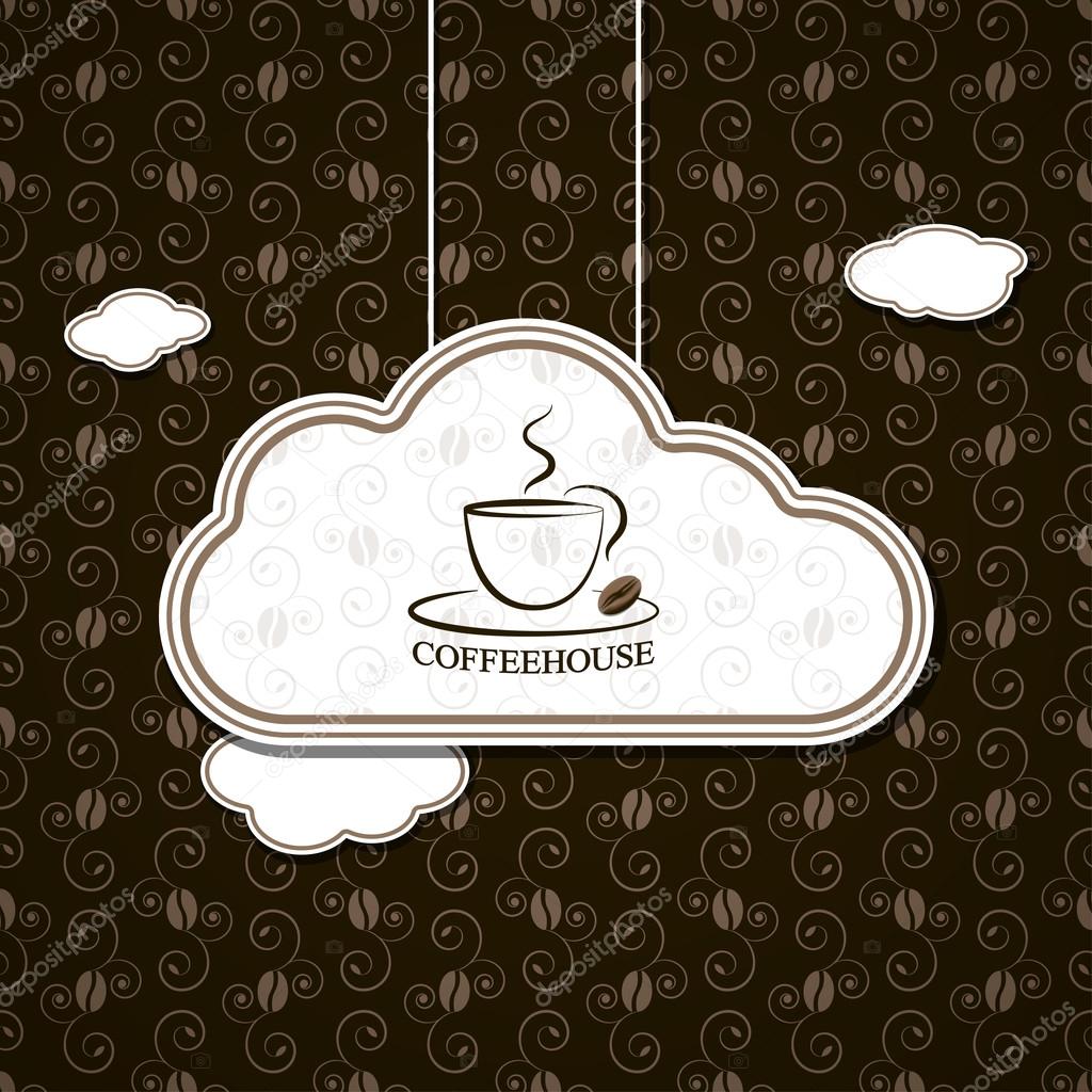 Coffee in clouds with vintage pattern, vector