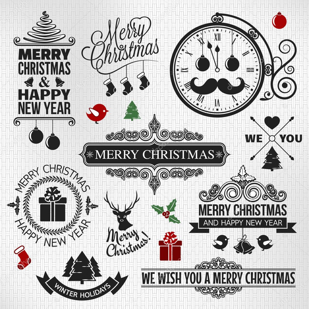 Christmas happy new year vintage orntae label set 8 eps