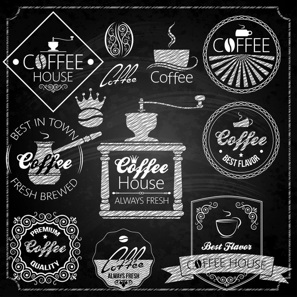 Coffee set elements chalkboard — Stock Vector