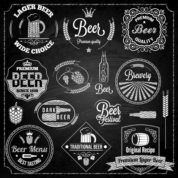 Beer set elements chalkboard — Stock Vector