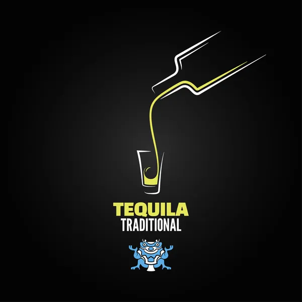 Tequila tiro botella cristal menú diseño fondo — Vector de stock