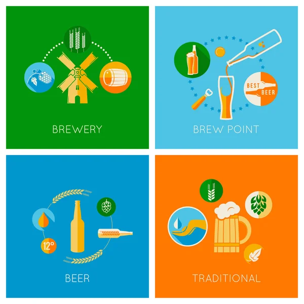 Conjunto de iconos de diseño de cerveza plana — Vector de stock