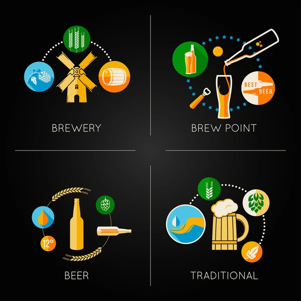 Beer set flat icons — Stock Vector