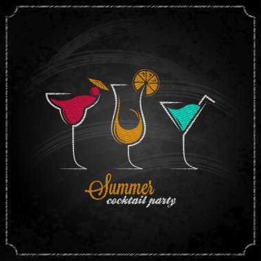 Cocktail summer party chalk design menu background vector