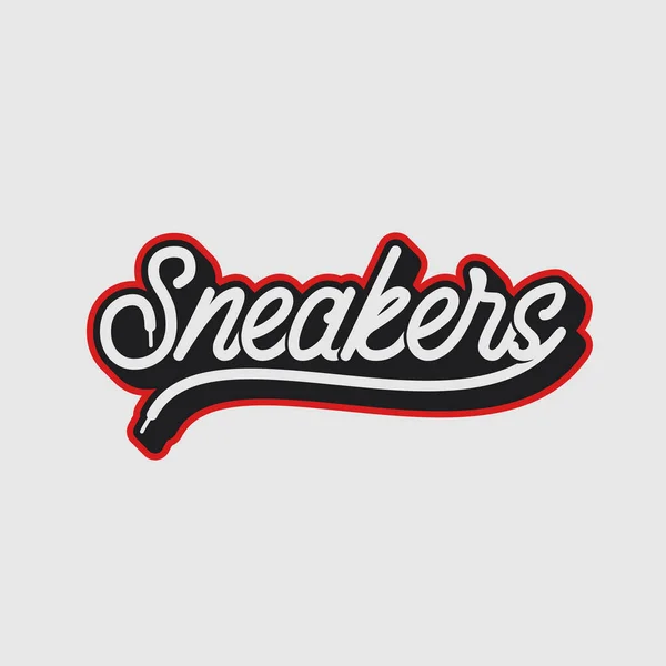 Sneakers Schriftzug Logo. Sportschuhe im Hintergrund — Stockvektor