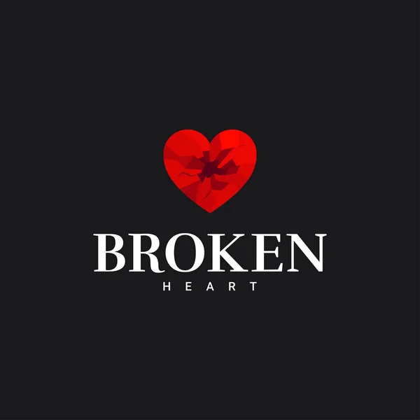 Zlomené srdce logo na černém designu pozadí — Stockový vektor