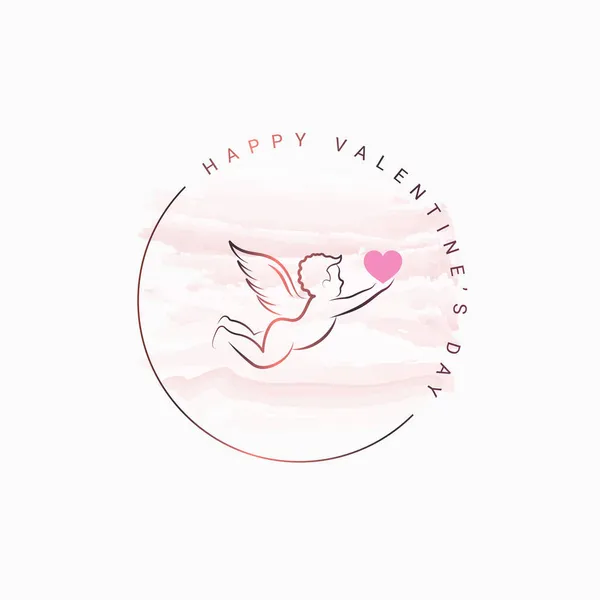 День Святого Валентина круглий логотип з чашкою на білому — стоковий вектор