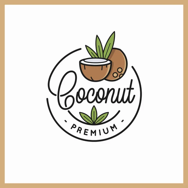 Logo della frutta di cocco. Linea arrotondata di fetta di cocco — Vettoriale Stock