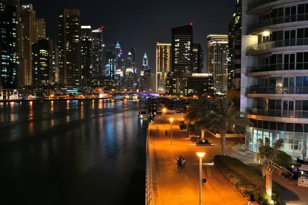 Night panoramic view of city bay — Stock Photo, Image