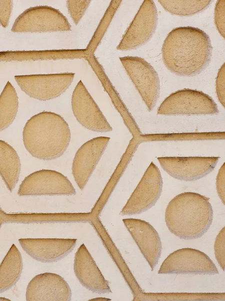 Detail Ornament Vijfhoek Met Ronde Vorm Beige Getextureerde Muur Het — Stockfoto