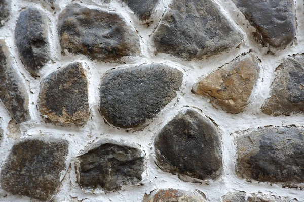 Fuerte Pared Piedras Grises Redondas Fuera Para Fondos Fondos — Foto de Stock